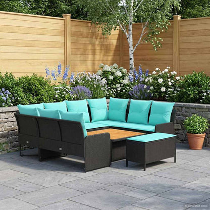 Set di Mobili con cuscino 7 pcs Nero e Turchese Rattan in PE | homemem39
