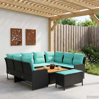 Set di Mobili con cuscino 7 pcs Nero e Turchese Rattan in PE | homemem39