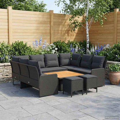Set di Mobili con cuscino 8 pcs Nero Rattan in PE
