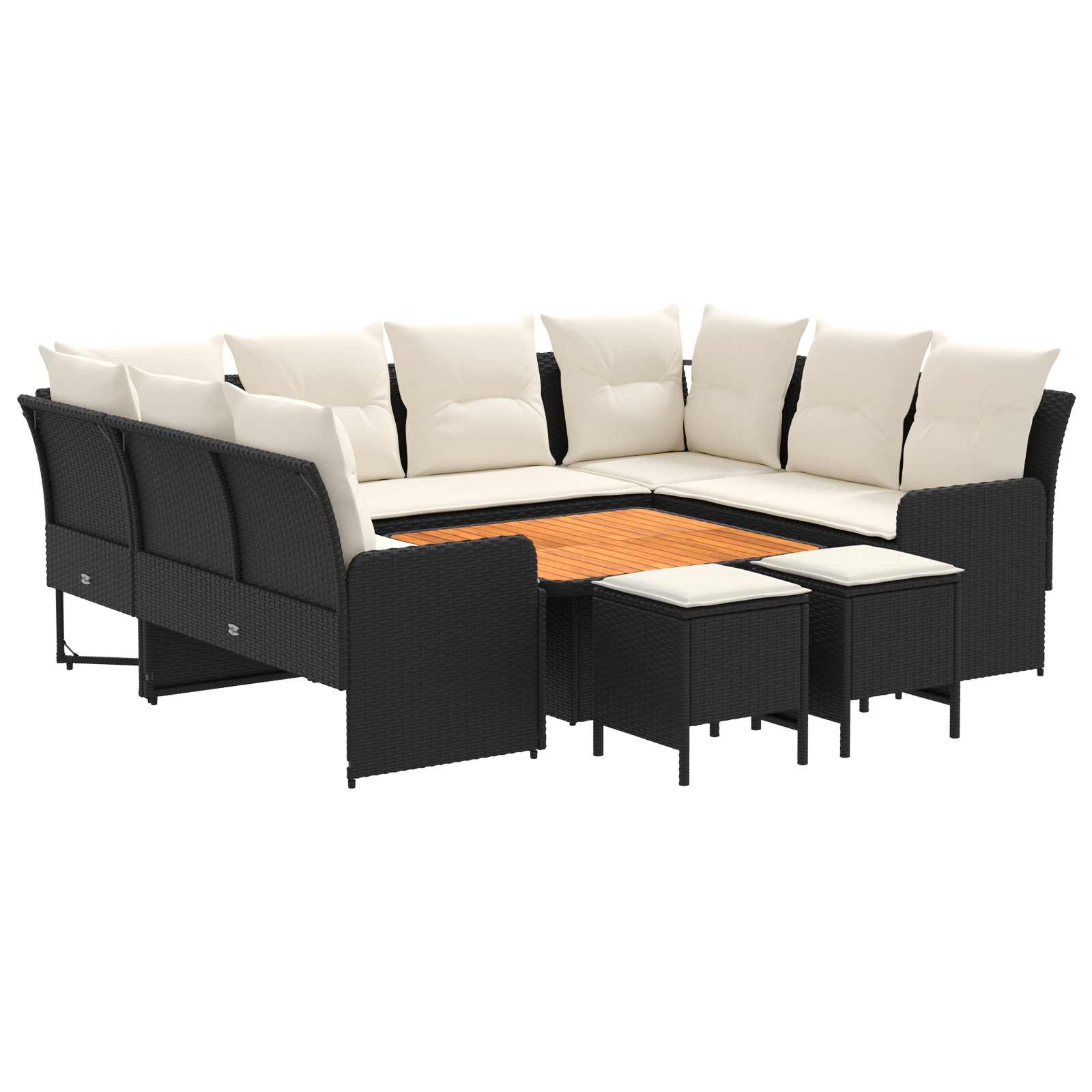 Set di Mobili con cuscino 8 pcs Nero e Crema Rattan in PE | homemem39