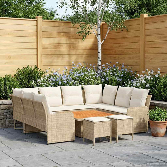 Set di Mobili con cuscino 8 pcs Beige e Crema Rattan in PE | homemem39