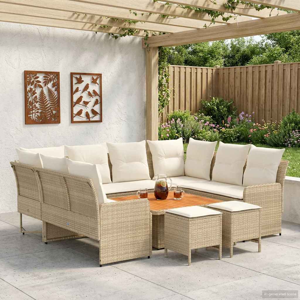 Set di Mobili con cuscino 8 pcs Beige e Crema Rattan in PE | homemem39