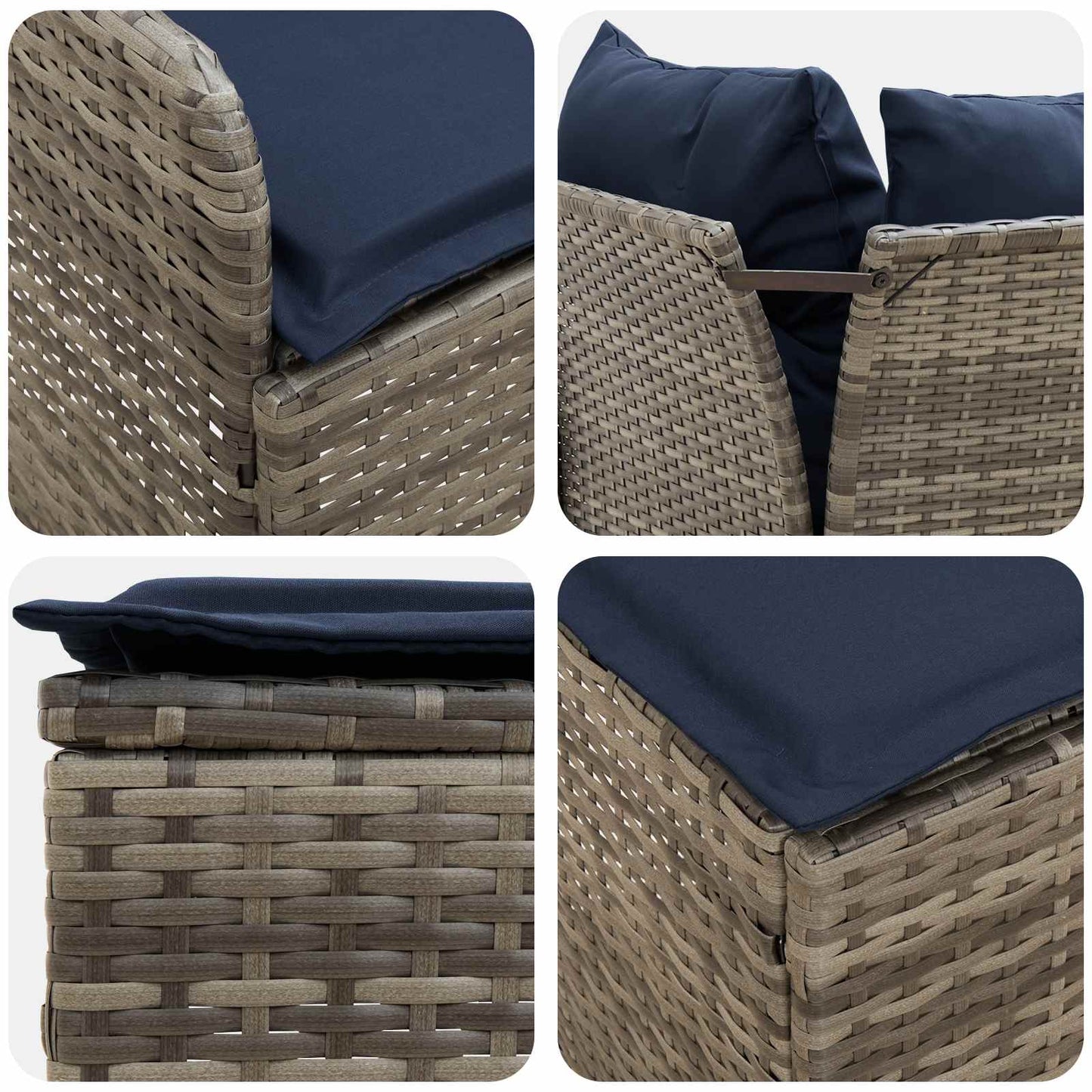 Set di Mobili con cuscino 8 pcs Grigio e Blu Navy Rattan in PE | homemem39