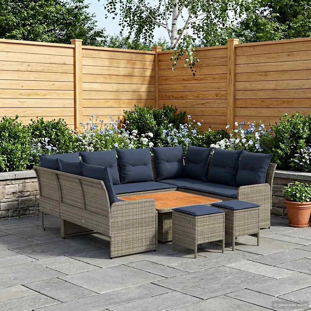 Set di Mobili con cuscino 8 pcs Grigio e Blu Navy Rattan in PE