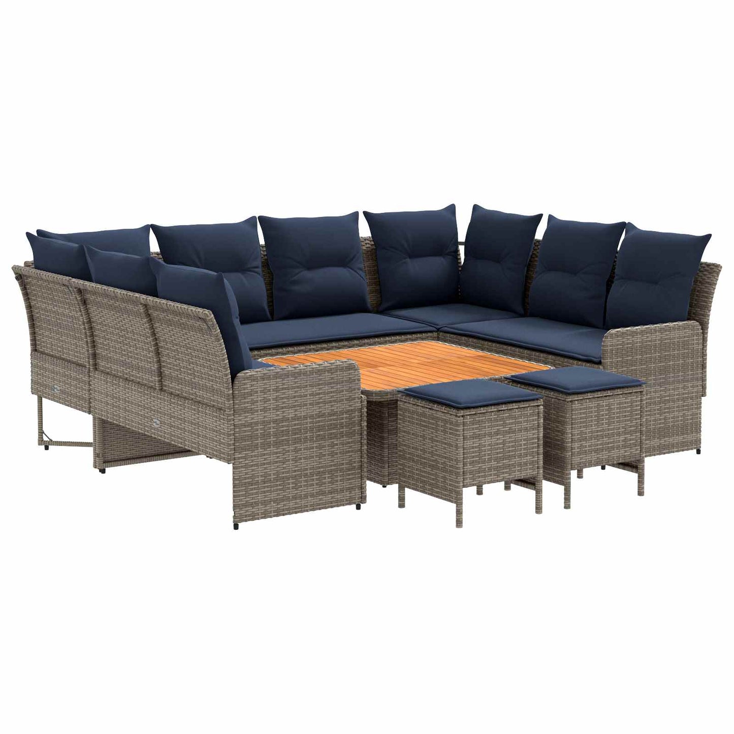 Set di Mobili con cuscino 8 pcs Grigio e Blu Navy Rattan in PE | homemem39