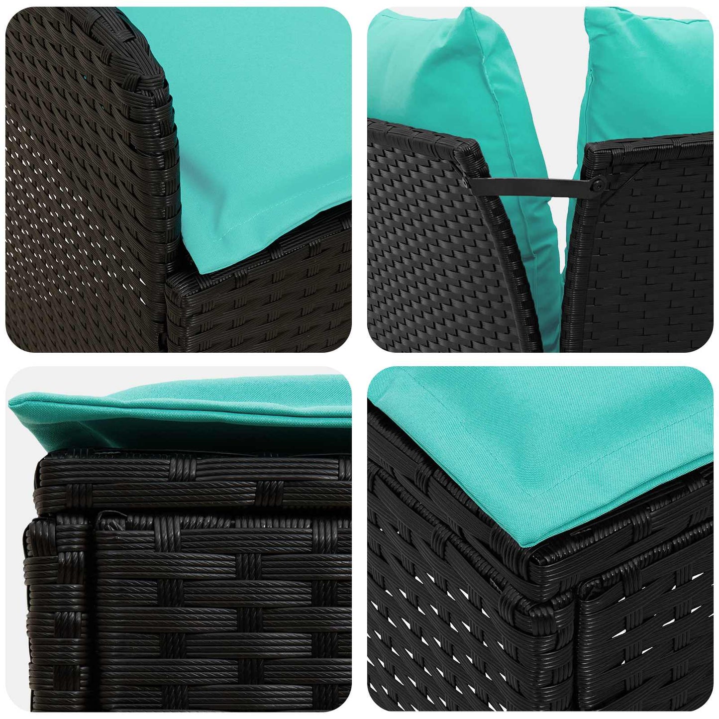 Set di Mobili con cuscino 8 pcs Nero e Turchese Rattan in PE | homemem39