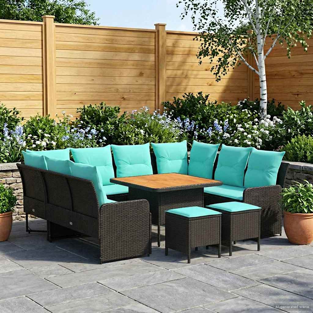 Set di Mobili con cuscino 8 pcs Nero e Turchese Rattan in PE | homemem39