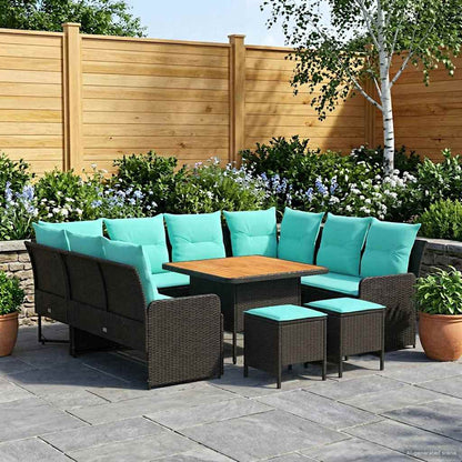 Set di Mobili con cuscino 8 pcs Nero e Turchese Rattan in PE | homemem39