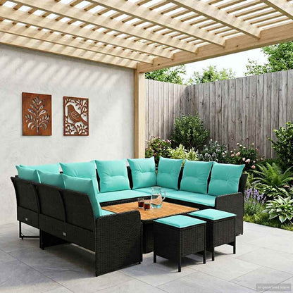Set di Mobili con cuscino 8 pcs Nero e Turchese Rattan in PE