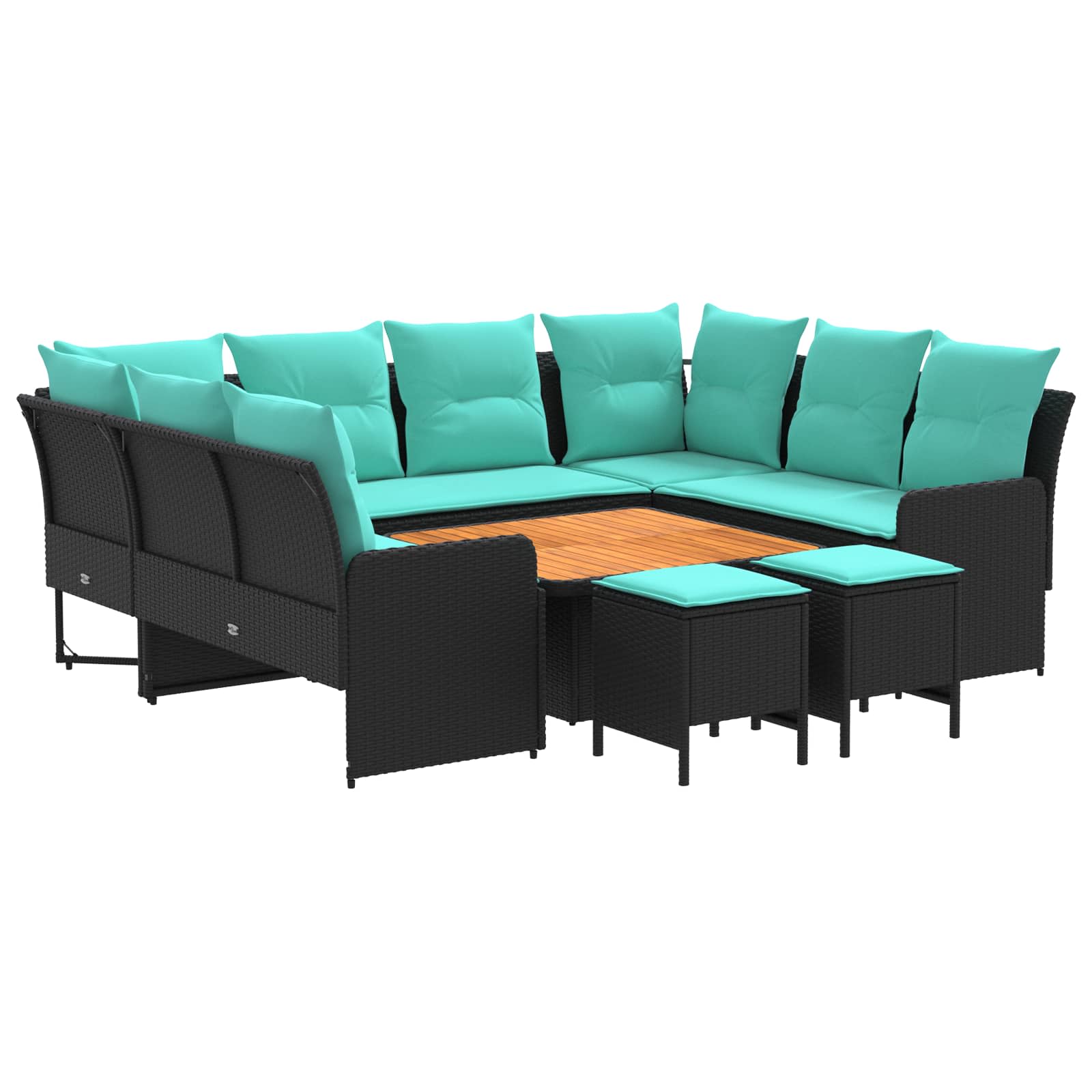 Set di Mobili con cuscino 8 pcs Nero e Turchese Rattan in PE | homemem39