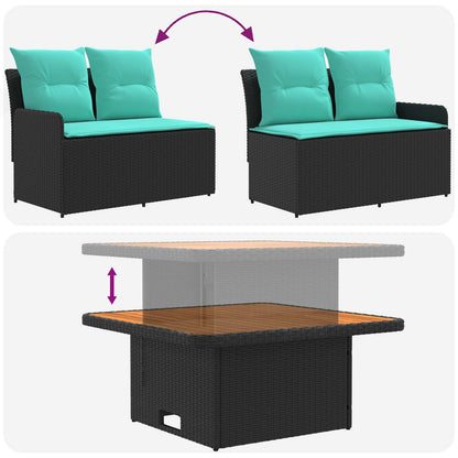 Set di Mobili con cuscino 8 pcs Nero e Turchese Rattan in PE
