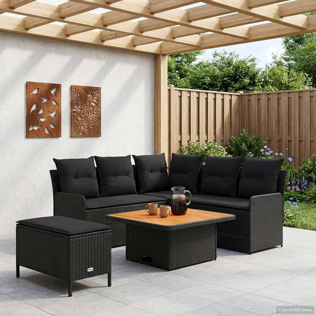 Set di Mobili con cuscino 5 pcs Nero Rattan in PE | homemem39