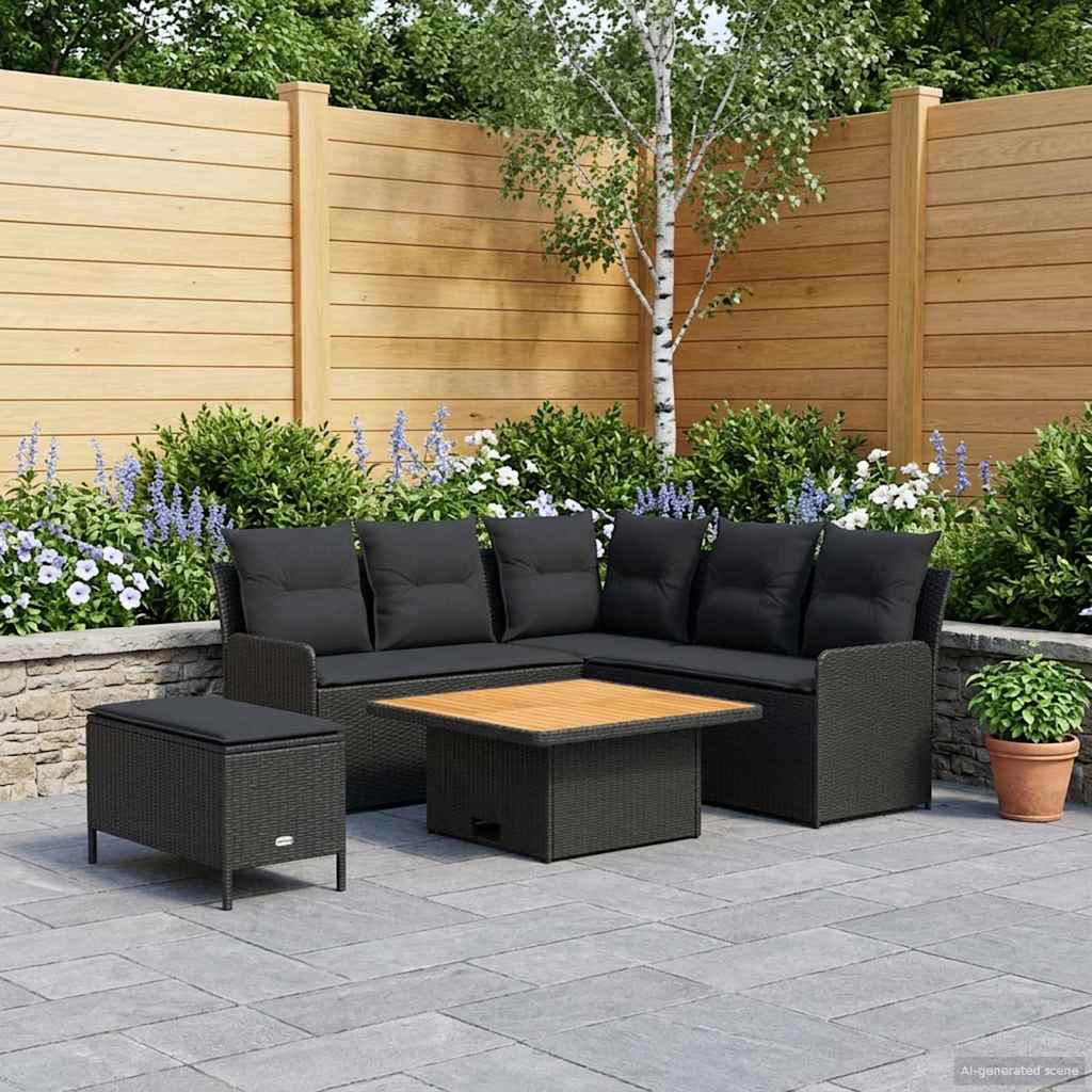 Set di Mobili con cuscino 5 pcs Nero Rattan in PE | homemem39