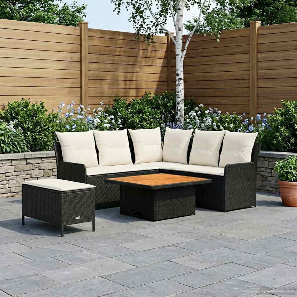 Set di Mobili con cuscino 5 pcs Nero e Crema Rattan in PE | homemem39