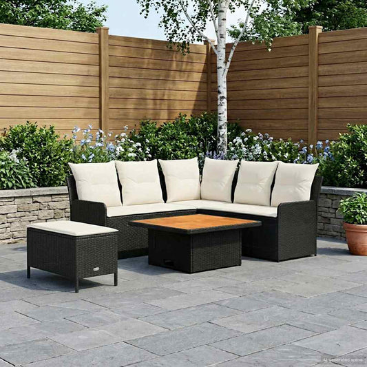 Set di Mobili con cuscino 5 pcs Nero e Crema Rattan in PE