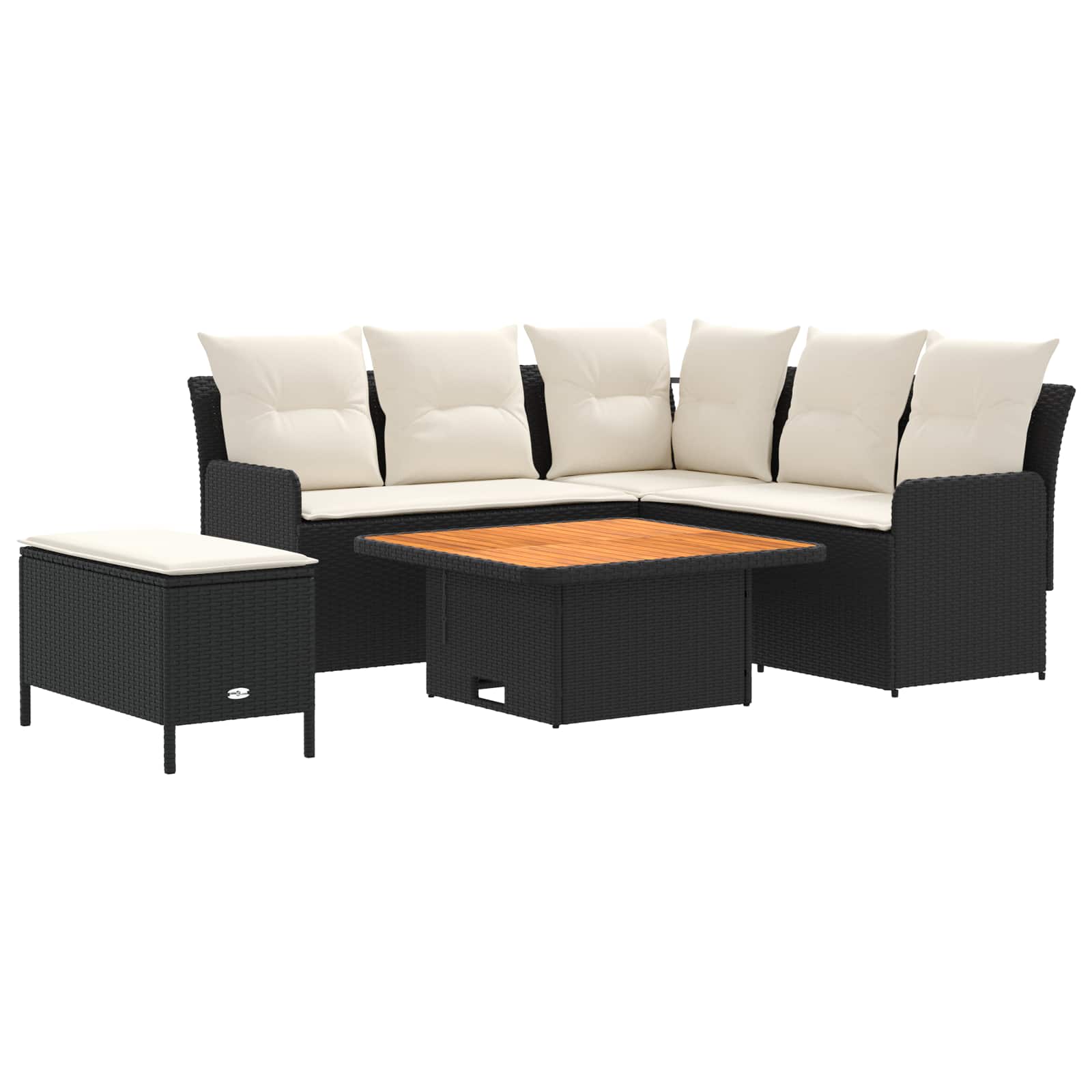 Set di Mobili con cuscino 5 pcs Nero e Crema Rattan in PE | homemem39