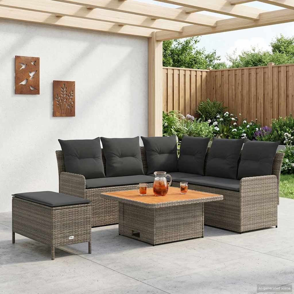 Set di Mobili 5 pcs Grigio e Grigio Scuro Rattan in PE | homemem39