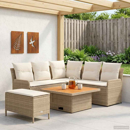 Set di Mobili con cuscino 5 pcs Beige e Crema Rattan in PE