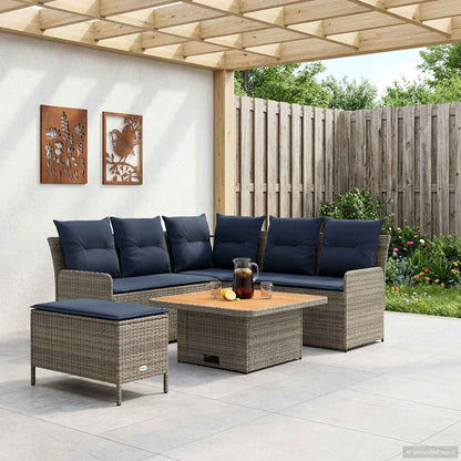 Set di Mobili con cuscino 5 pcs Grigio e Blu Navy Rattan in PE