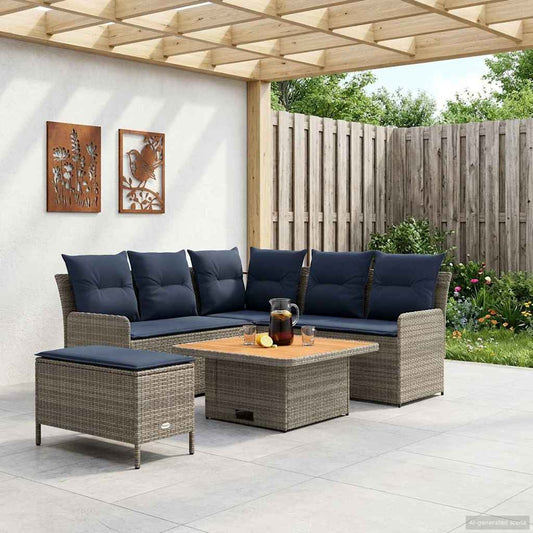 Set di Mobili con cuscino 5 pcs Grigio e Blu Navy Rattan in PE