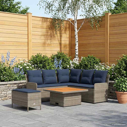 Set di Mobili con cuscino 5 pcs Grigio e Blu Navy Rattan in PE