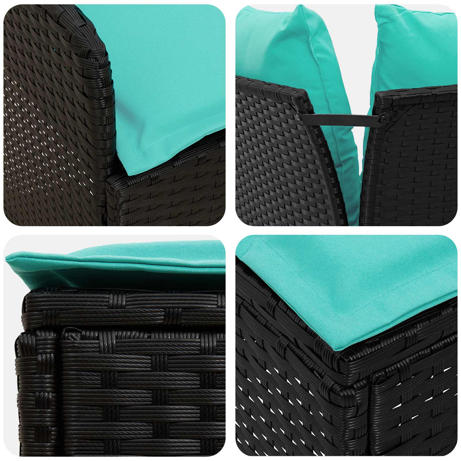 Set di Mobili con cuscino 5 pcs Nero e Turchese Rattan in PE | homemem39