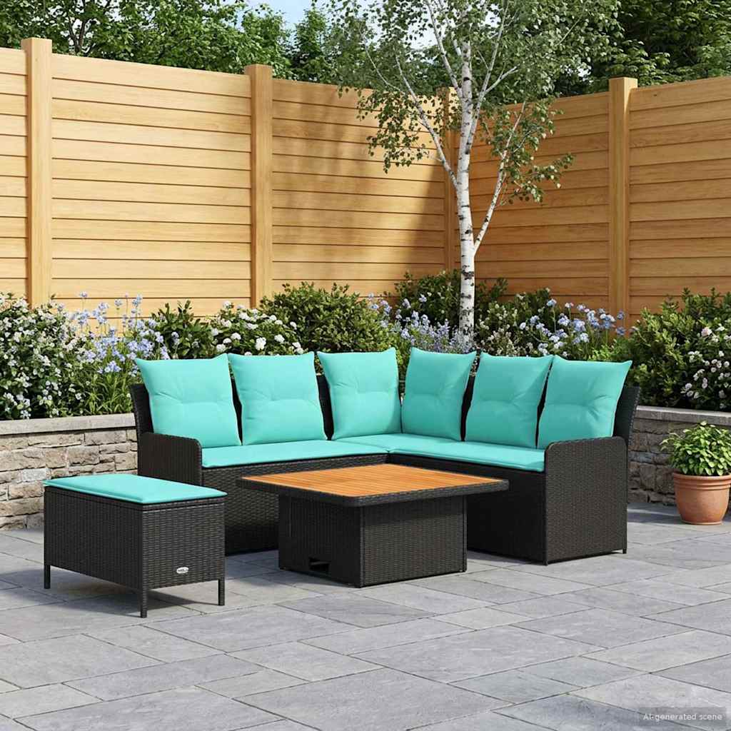 Set di Mobili con cuscino 5 pcs Nero e Turchese Rattan in PE | homemem39