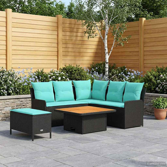 Set di Mobili con cuscino 5 pcs Nero e Turchese Rattan in PE