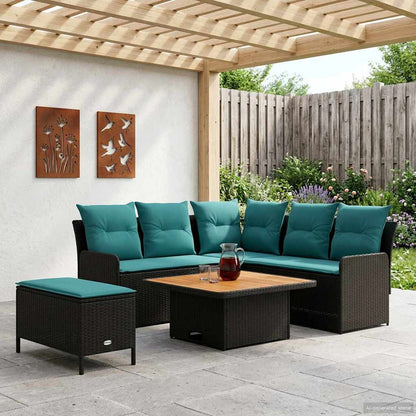 Set di Mobili con cuscino 5 pcs Nero e Turchese Rattan in PE