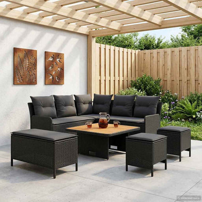 Set di Mobili con cuscino 7 pcs Nero Rattan in PE | homemem39