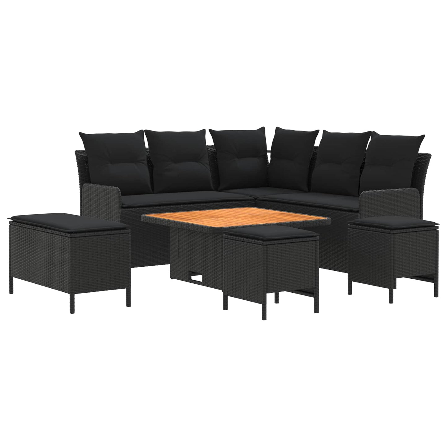 Set di Mobili con cuscino 7 pcs Nero Rattan in PE | homemem39