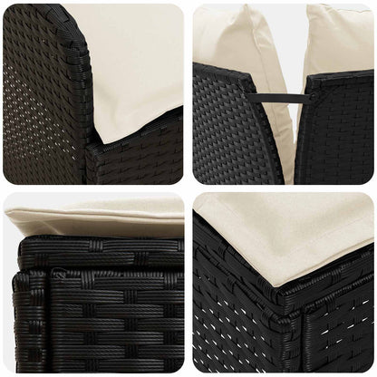 Set di Mobili con cuscino 7 pcs Nero e Crema Rattan in PE | homemem39