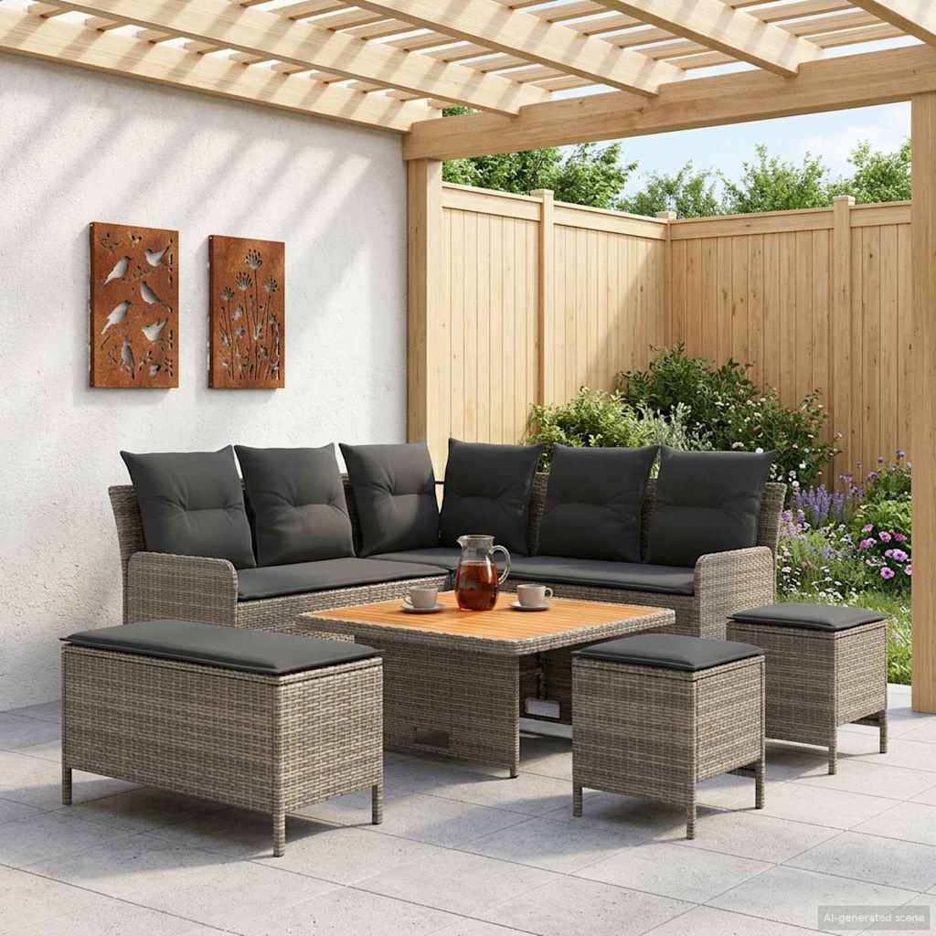 Set di Mobili 7 pcs Grigio e Grigio Scuro Rattan in PE | homemem39