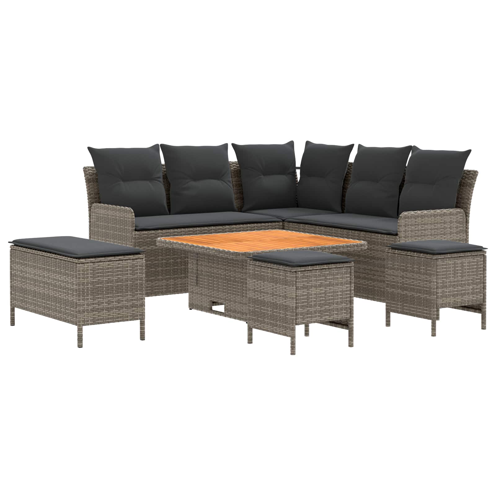 Set di Mobili 7 pcs Grigio e Grigio Scuro Rattan in PE | homemem39