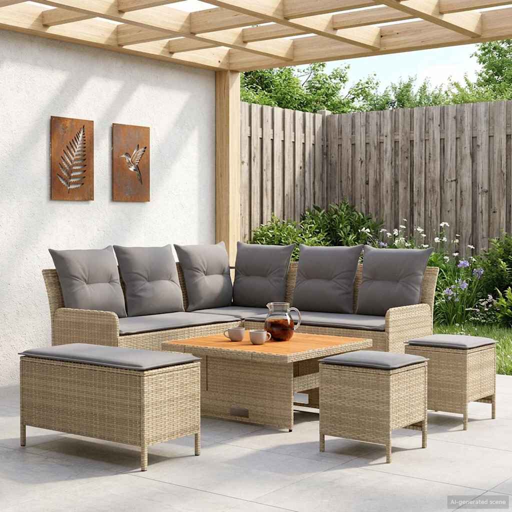 Set di Mobili 7 pcs Beige e Grigio Chiaro Rattan in PE | homemem39