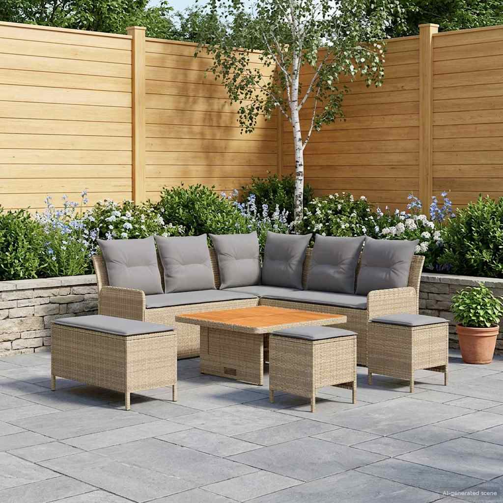 Set di Mobili 7 pcs Beige e Grigio Chiaro Rattan in PE | homemem39