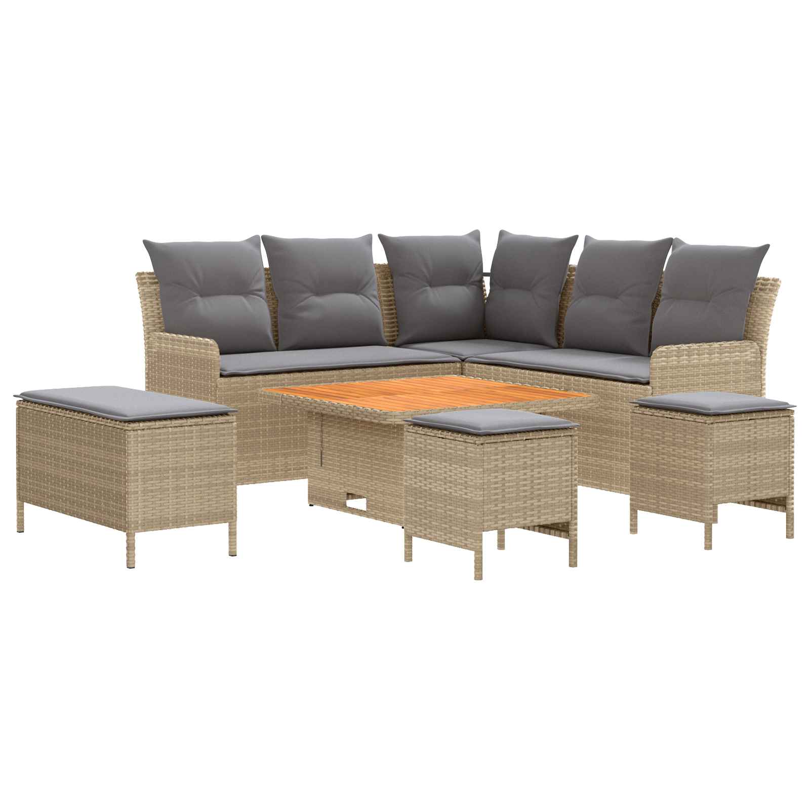 Set di Mobili 7 pcs Beige e Grigio Chiaro Rattan in PE | homemem39