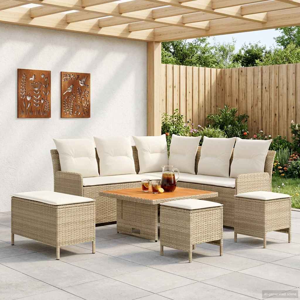 Set di Mobili con cuscino 7 pcs Beige e Crema Rattan in PE | homemem39