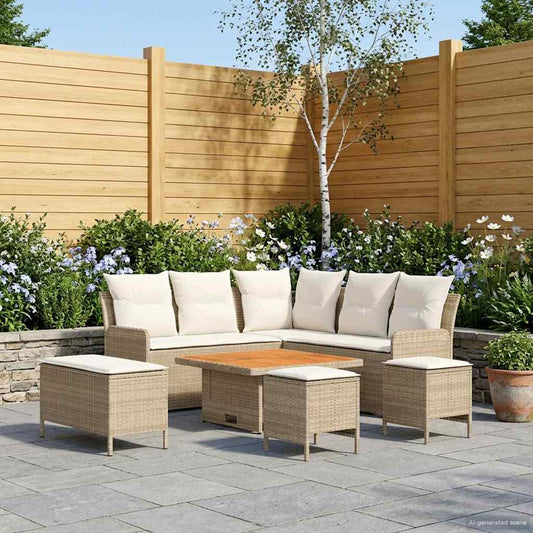 Set di Mobili con cuscino 7 pcs Beige e Crema Rattan in PE