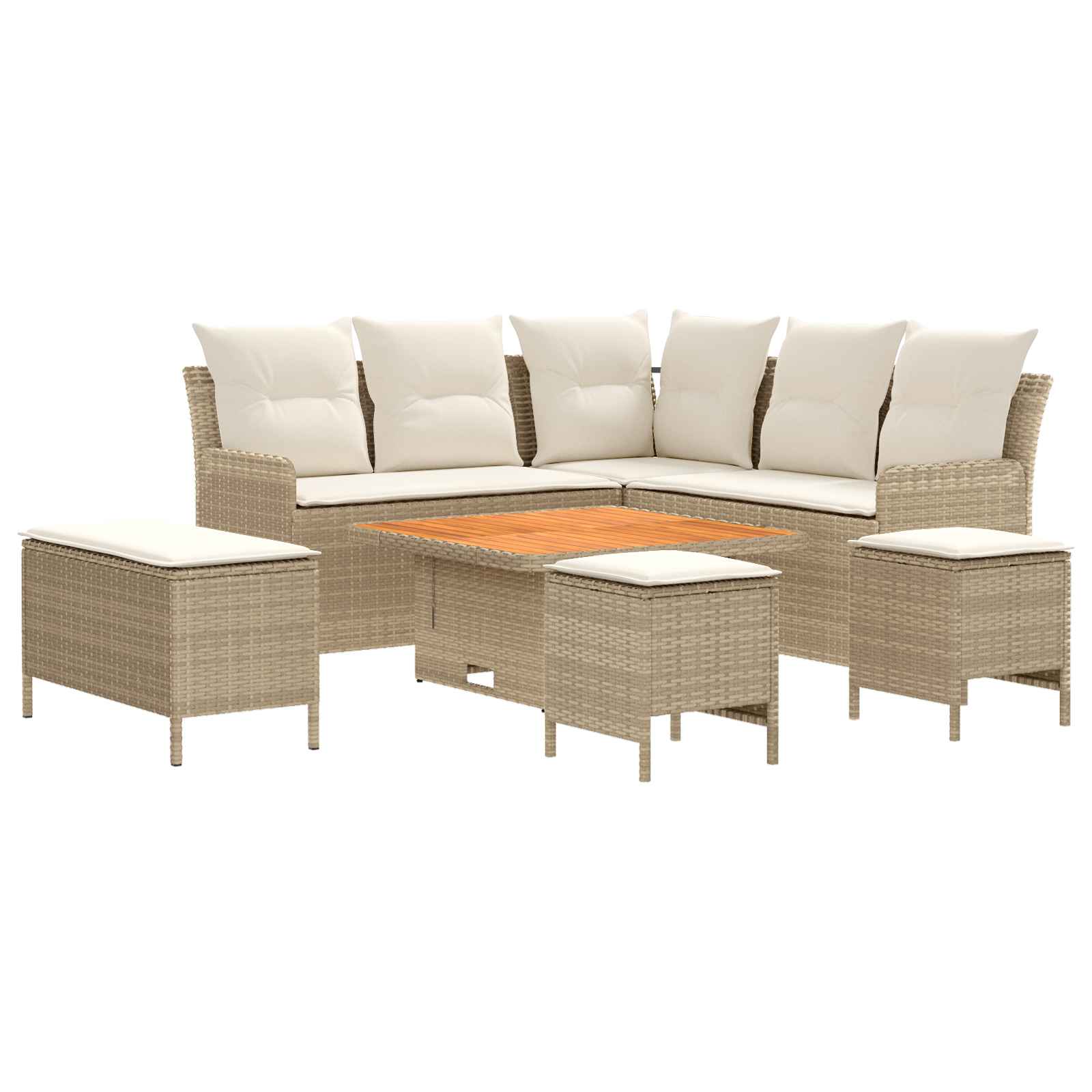 Set di Mobili con cuscino 7 pcs Beige e Crema Rattan in PE | homemem39