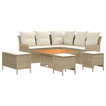 Set di Mobili con cuscino 7 pcs Beige e Crema Rattan in PE | homemem39