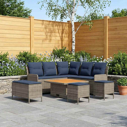 Set di Mobili con cuscino 7 pcs Grigio e Blu Navy Rattan in PE | homemem39