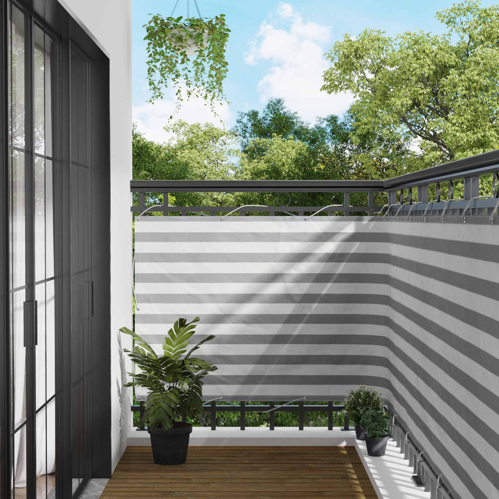 Schermo da balcone Grigio chiaro e bianco 110 x 600 cm | homemem39