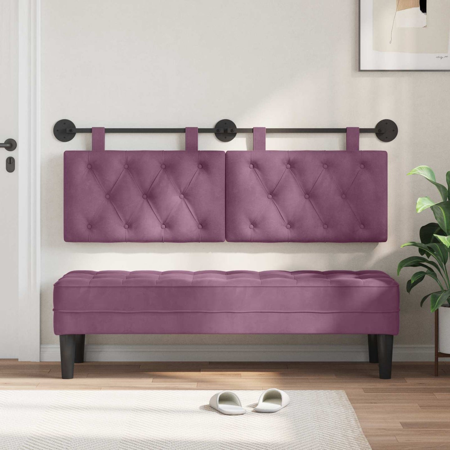 Testiera sospesa Con luce LED Viola Velluto | homemem39