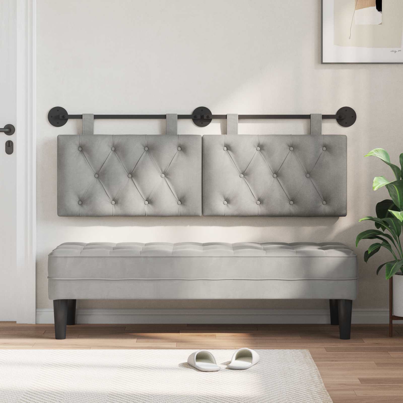 Testiera sospesa Con luce LED Grigio Chiaro Velluto | homemem39