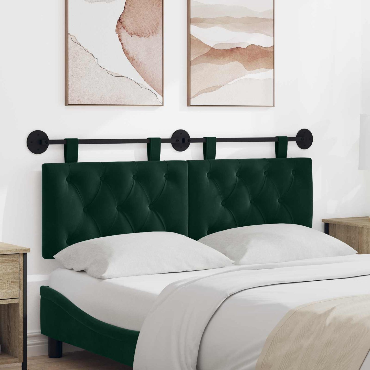 Testiera sospesa Con luce LED Verde Scuro Velluto | homemem39