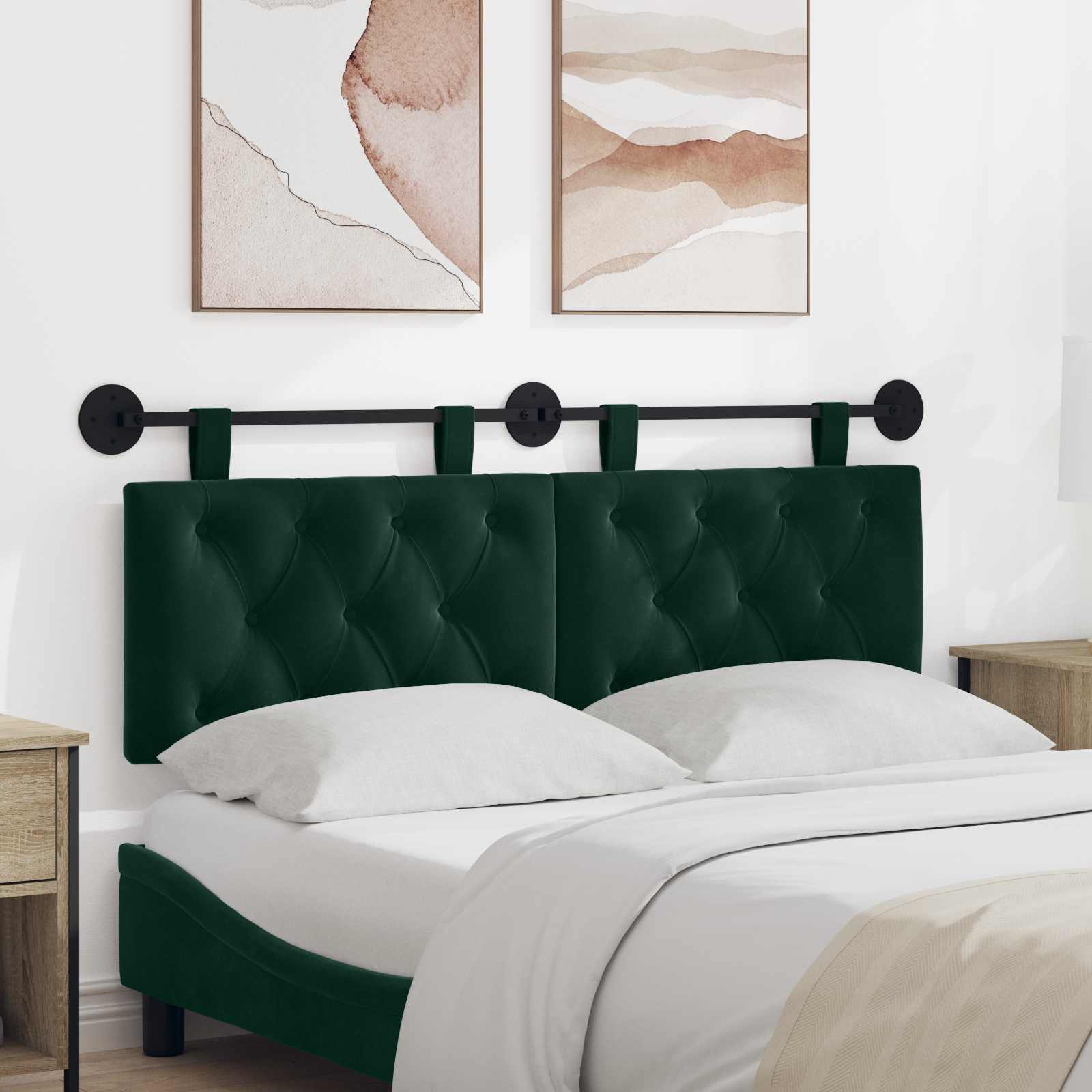 Testiera sospesa Con luce LED Verde Scuro Velluto | homemem39