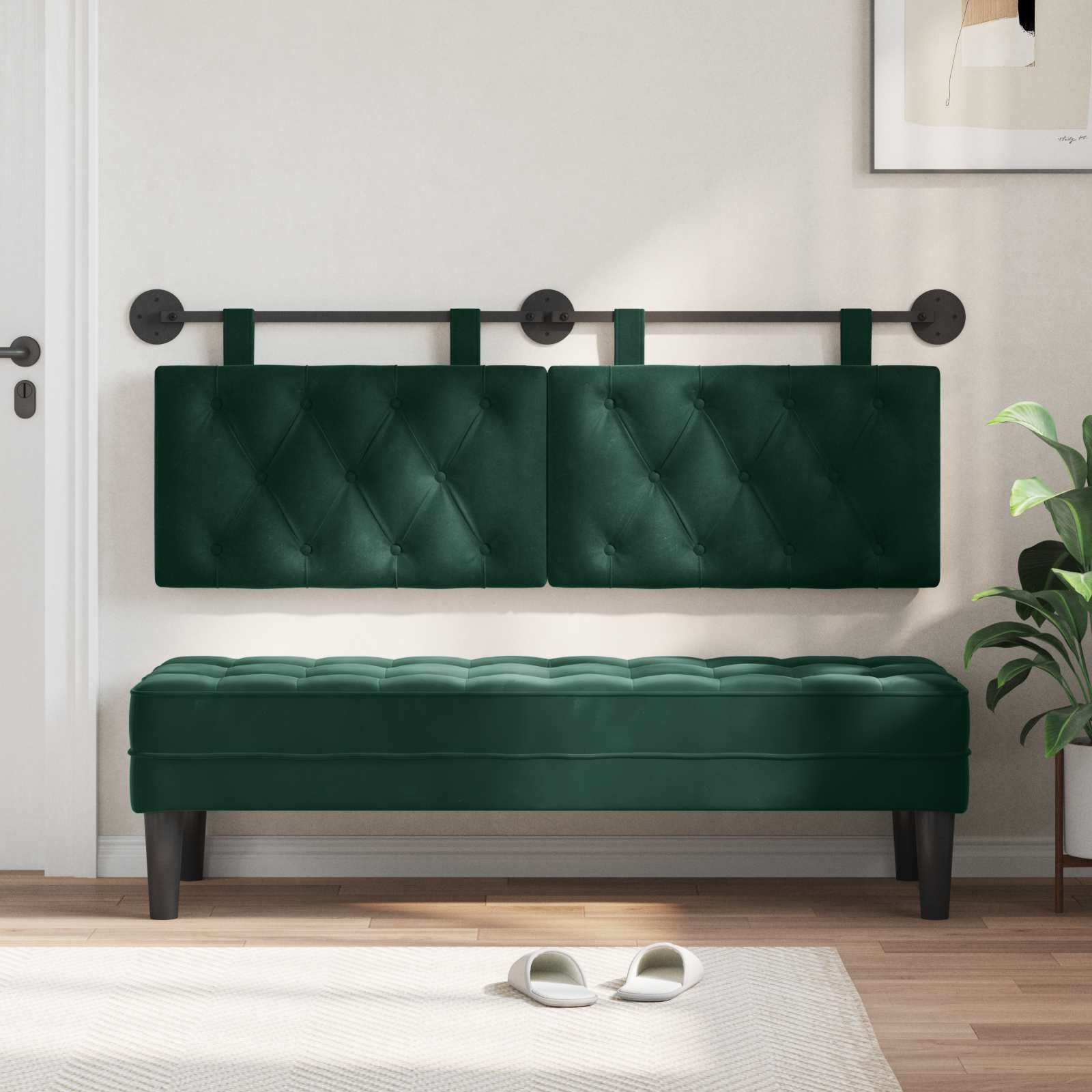 Testiera sospesa Con luce LED Verde Scuro Velluto | homemem39