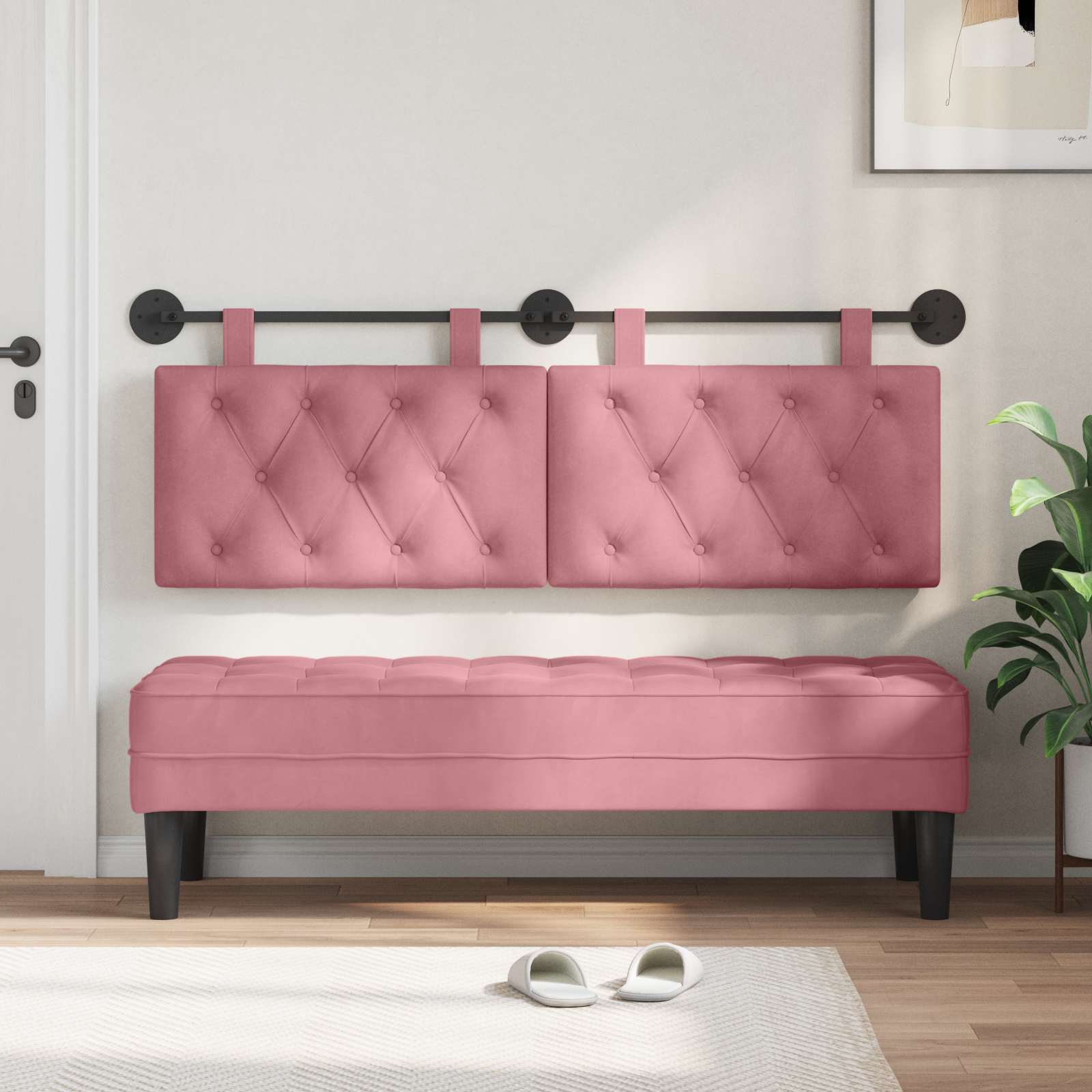 Testiera sospesa Con luce LED Rosa Velluto | homemem39
