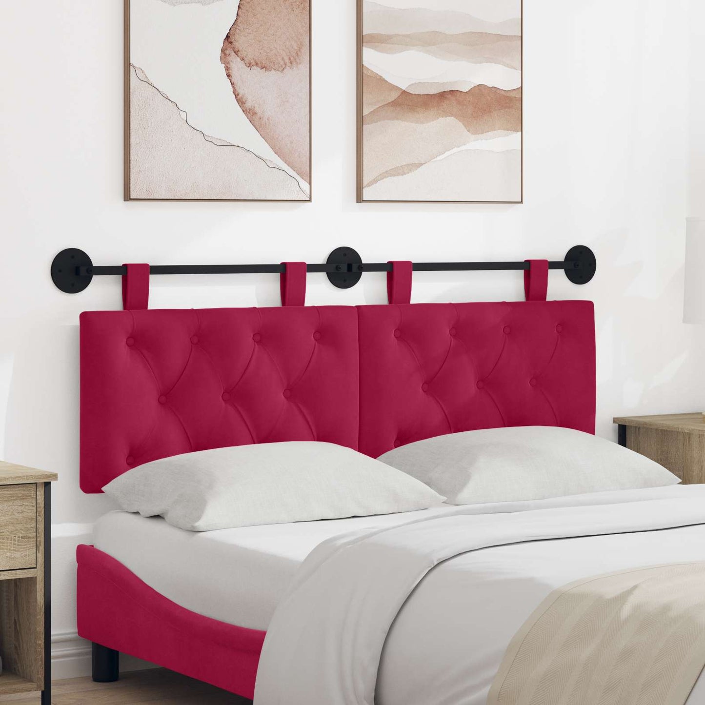 Testiera sospesa Con luce LED Rosso Vino Velluto
